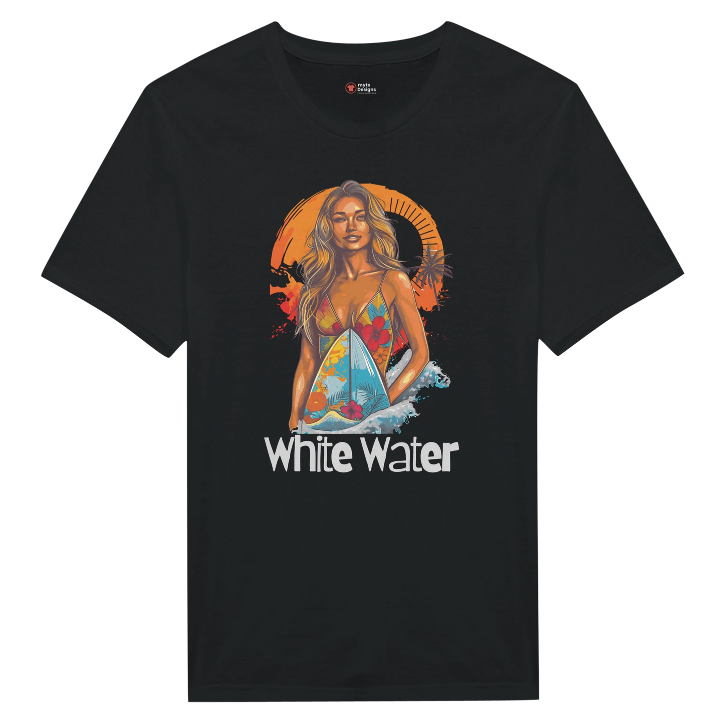 White Water Surf Girl Black T-Shirt