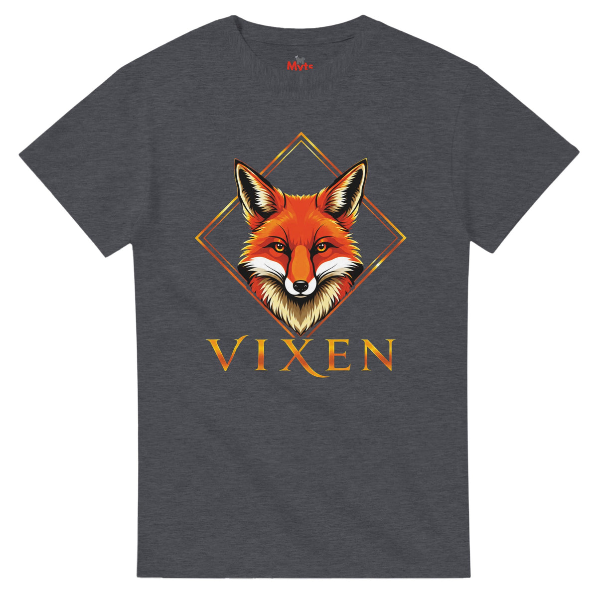 Dark Heather t-shirt with a colorful skull design on a white background