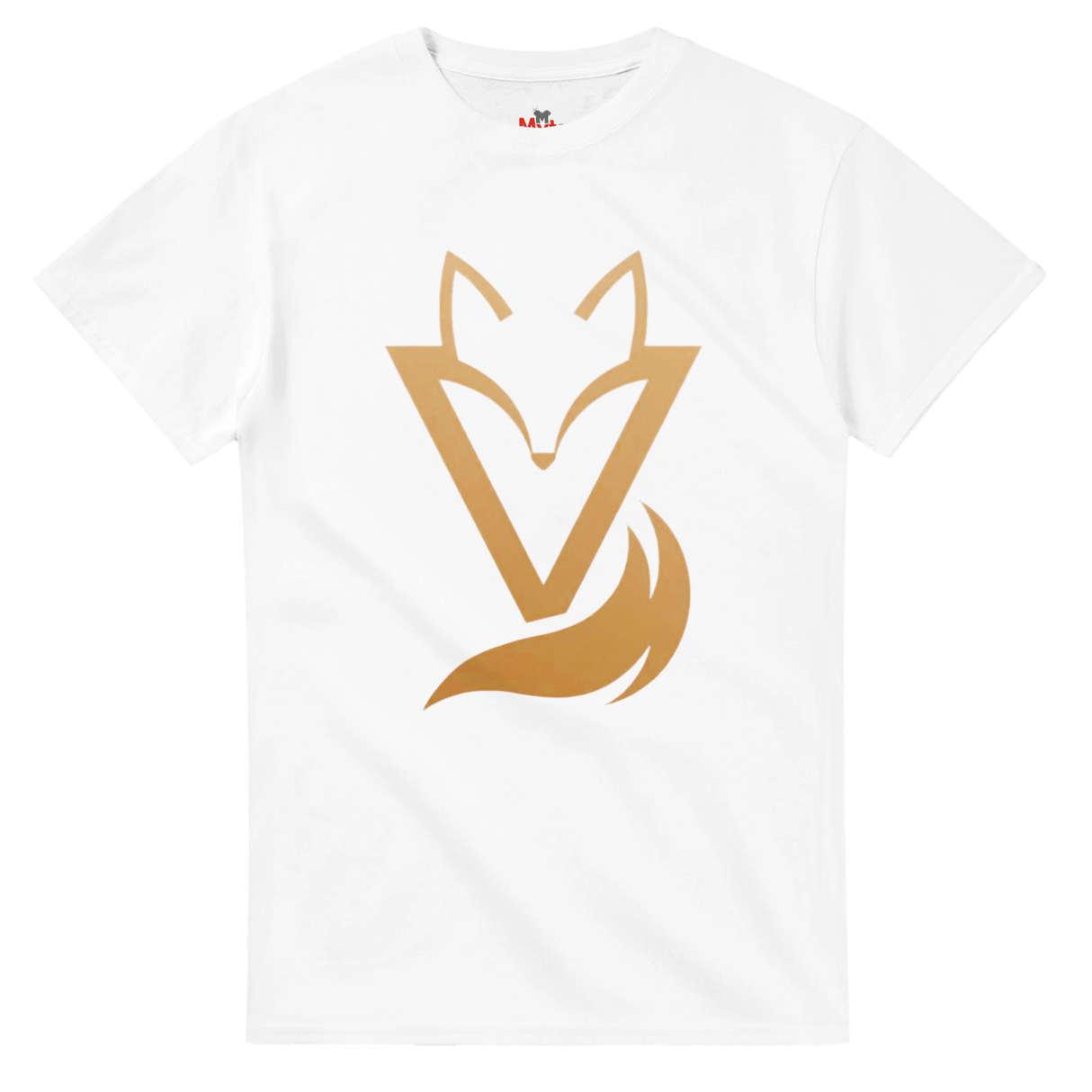 White T-shirt with a gold Fox & Tail V Logo minimalist design