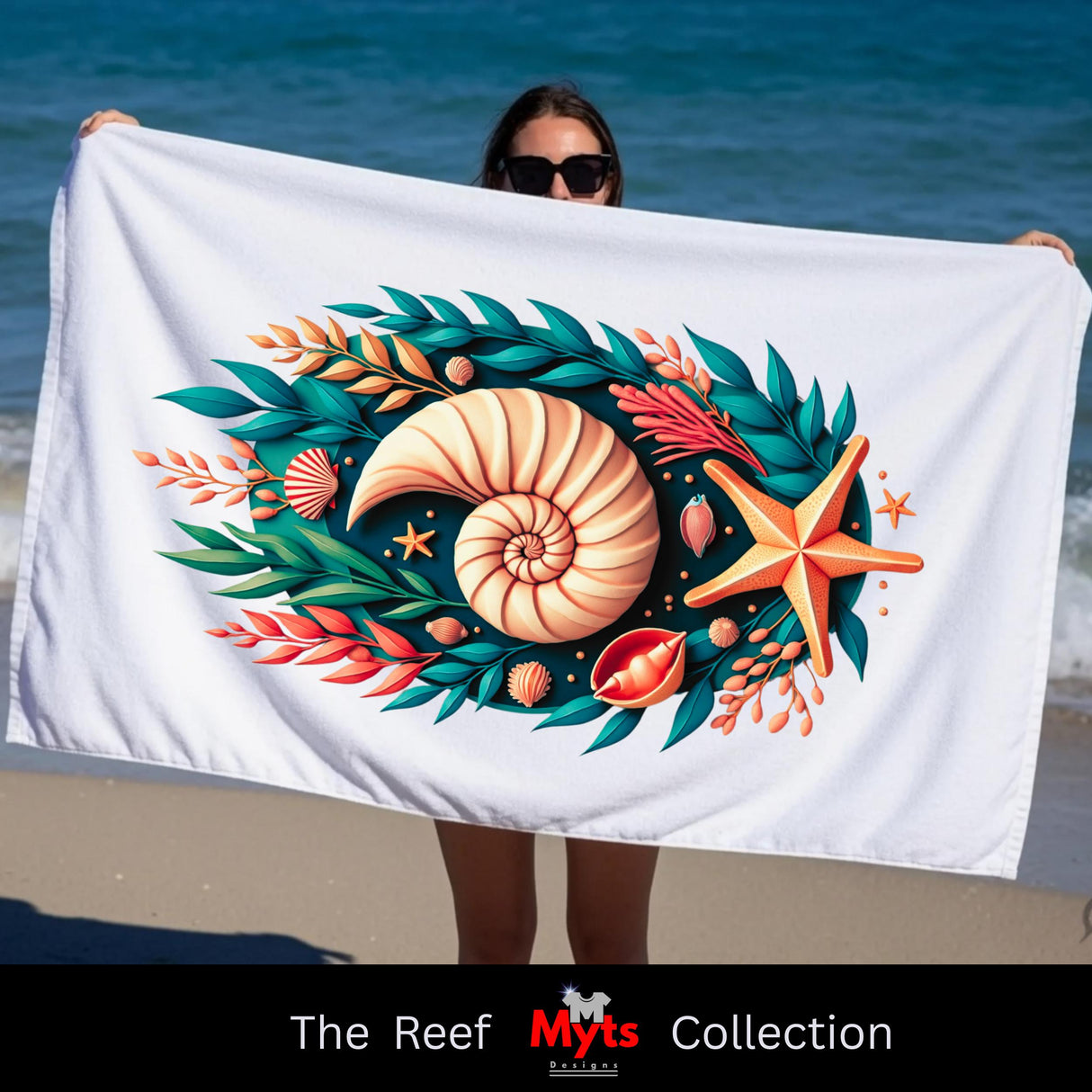 Coastal Seashell & Starfish Beach Towel