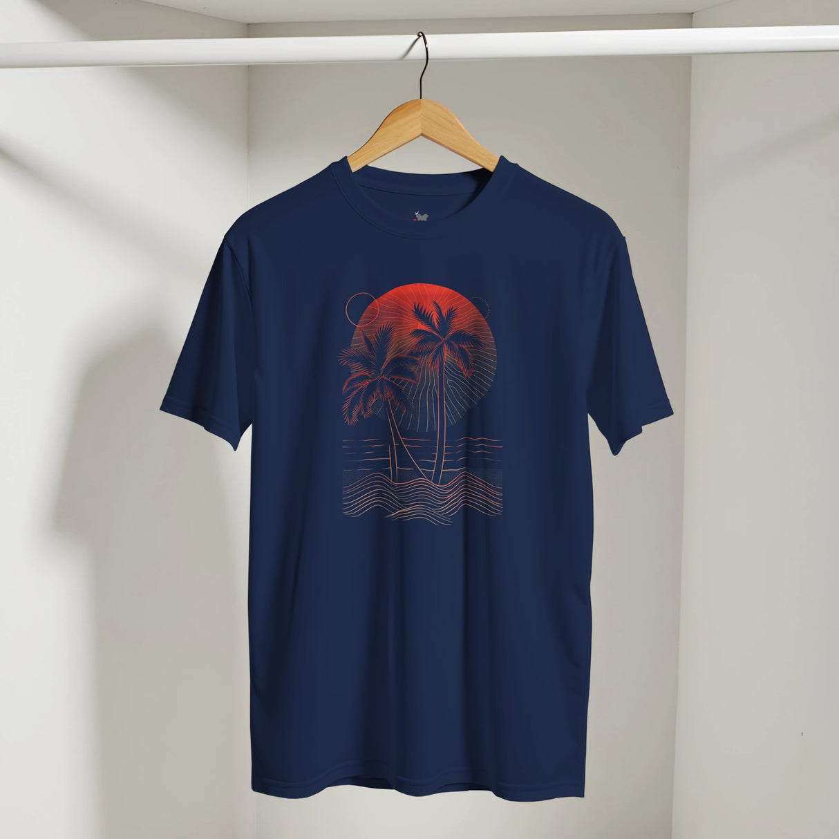 Black t-shirt with 'Nordisk' logo on a hanger against a neutral background