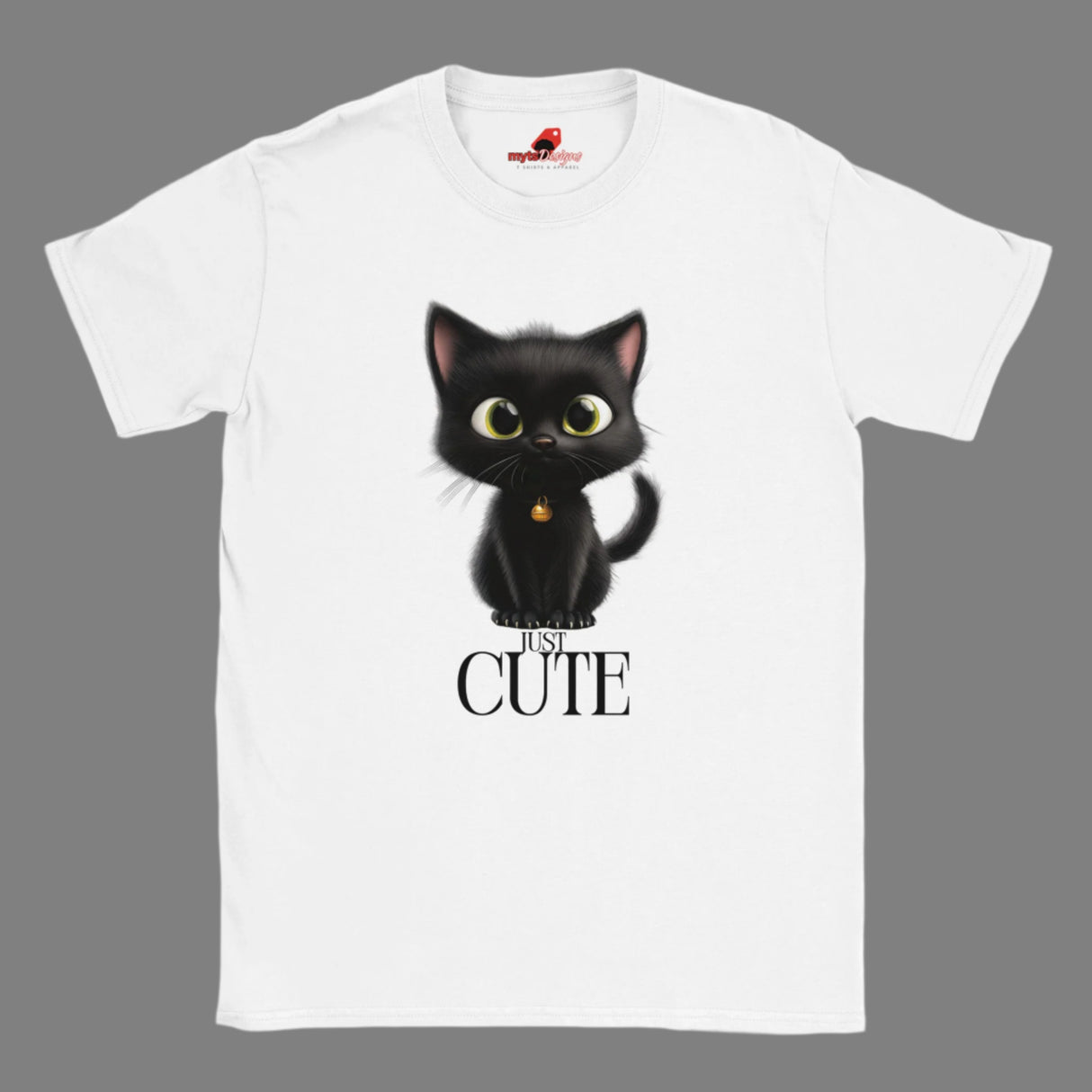 "Cute fluffy black cat t-shirt front view"