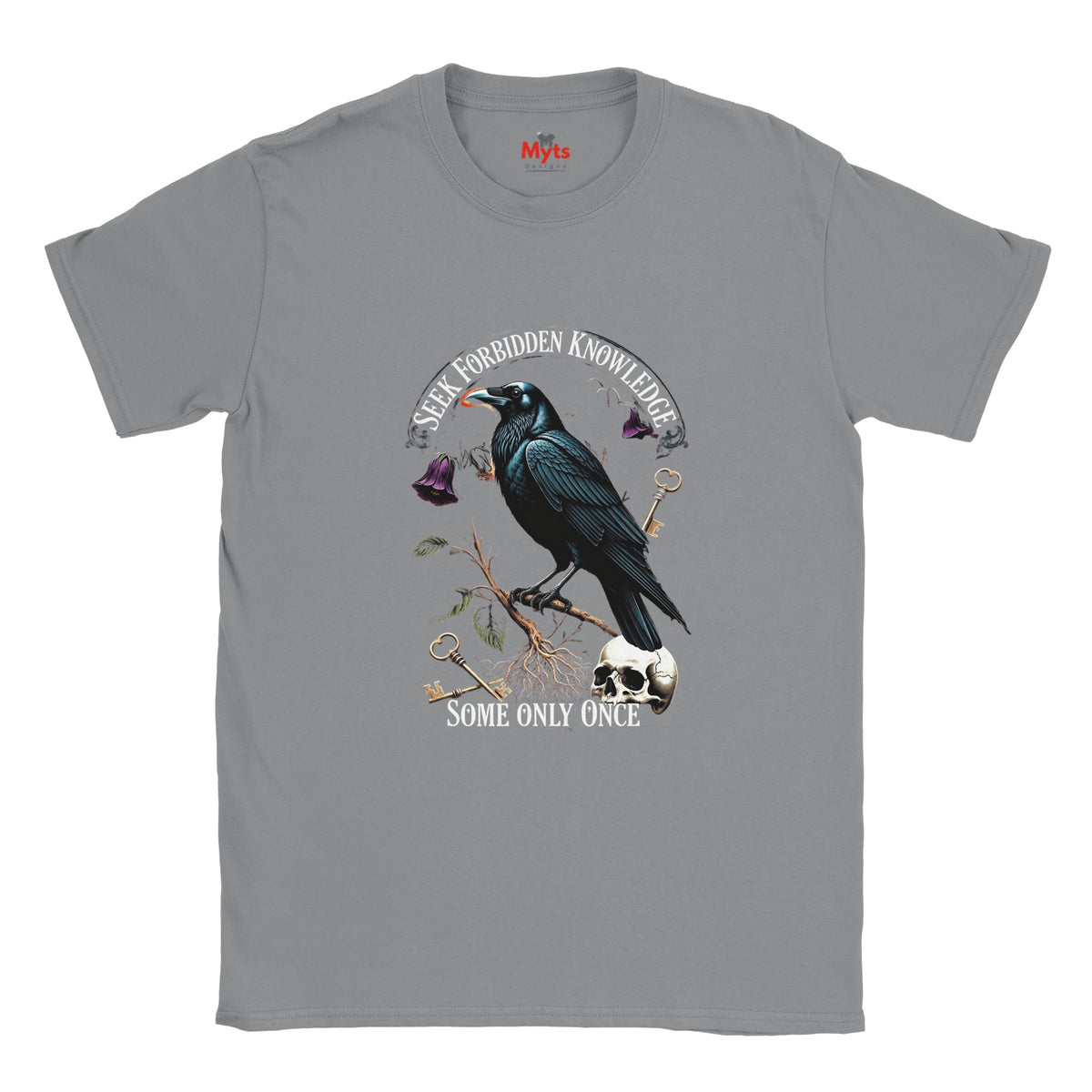 Sports Gray t-shirt with a black crow graphic and text on a white background