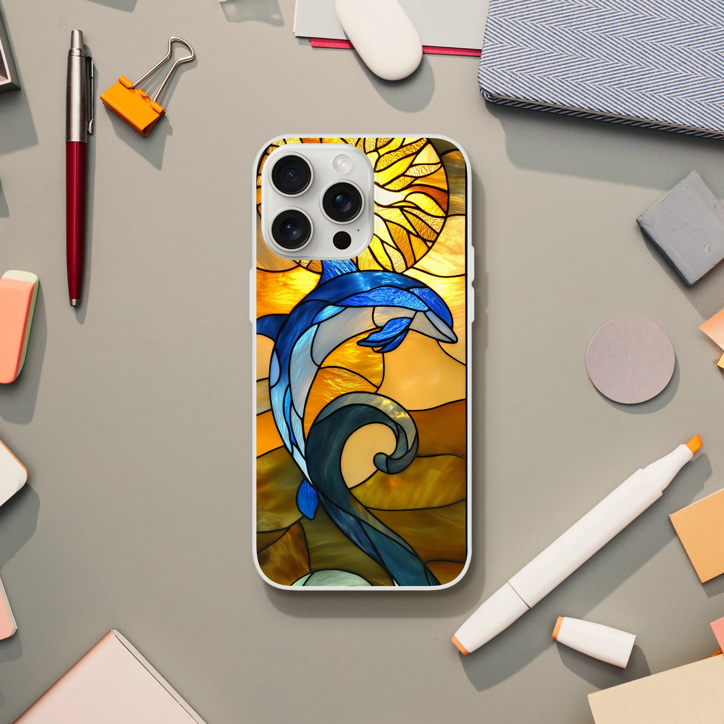 Flexi Case for iPhone - Stained Glass Dolphin Design