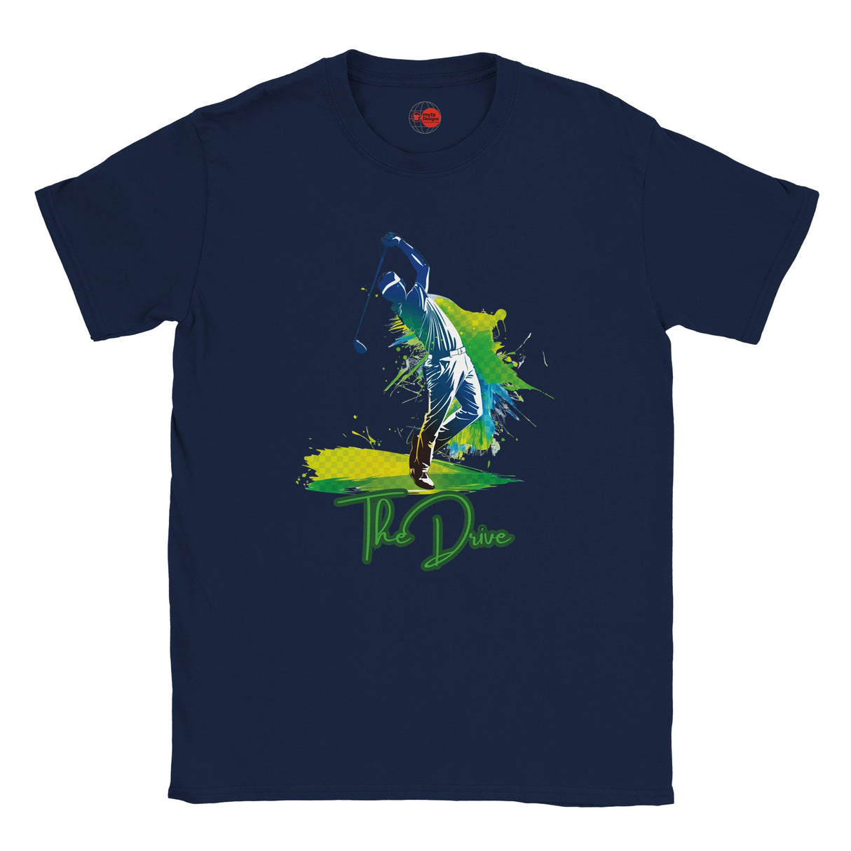 Navy blue t-shirt with a graphic of a person diving and the text 'The Dive' on a white background