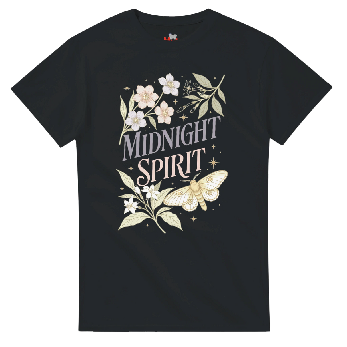 Midnight Spirit T-Shirt – Botanical Moth & Floral Graphic Tee
