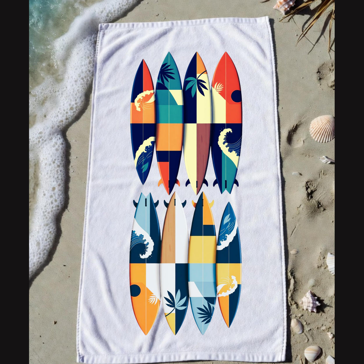 Retro Surfboards Coastal Beach Towel