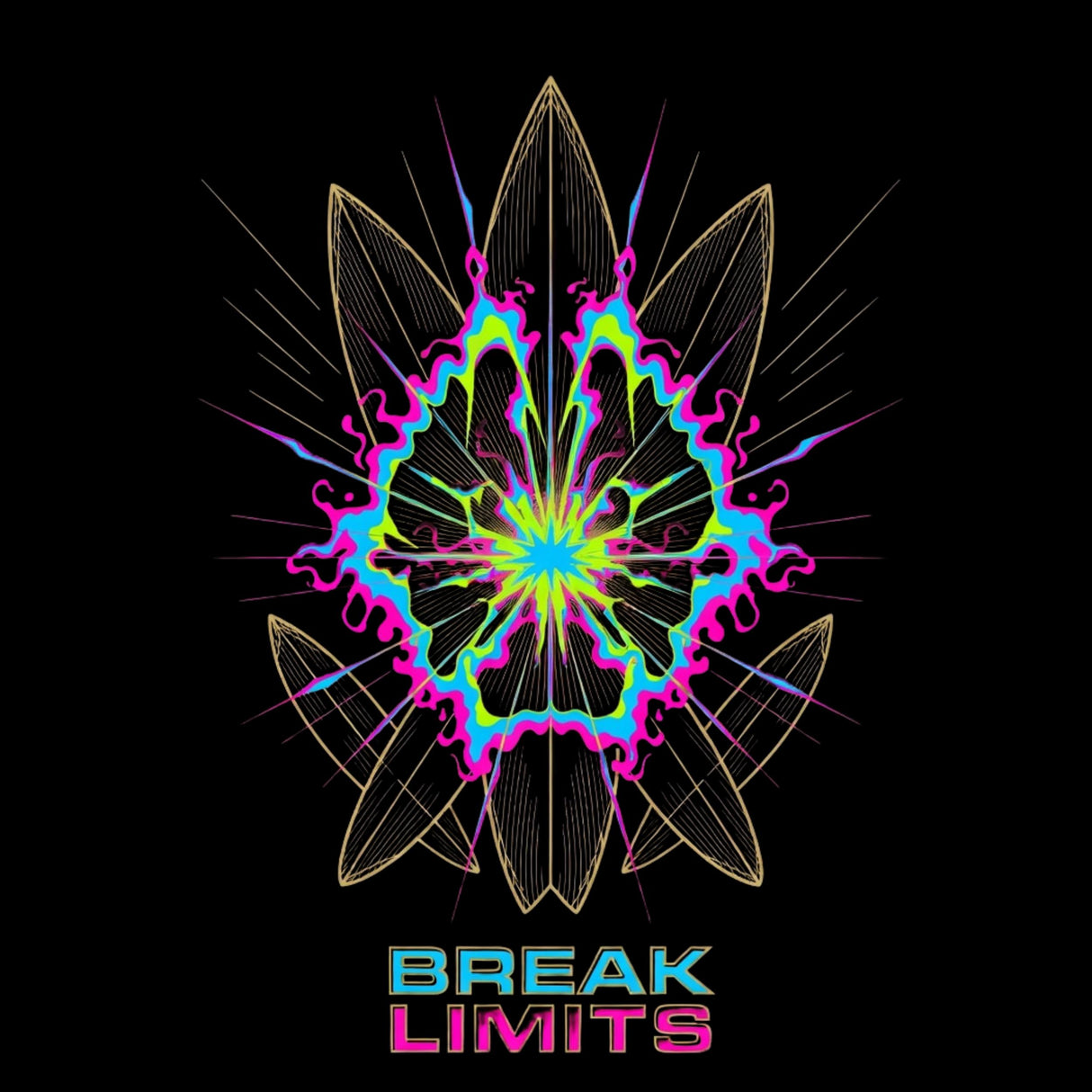 Colorful abstract design with 'Break Limits' text on a black background