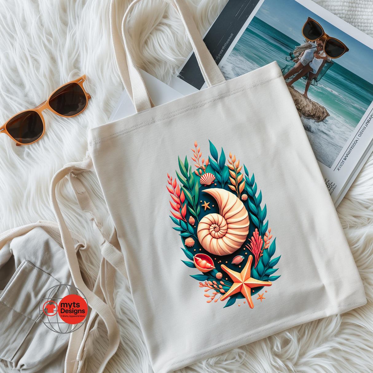Nautilus Shell Coastal Tote Bag