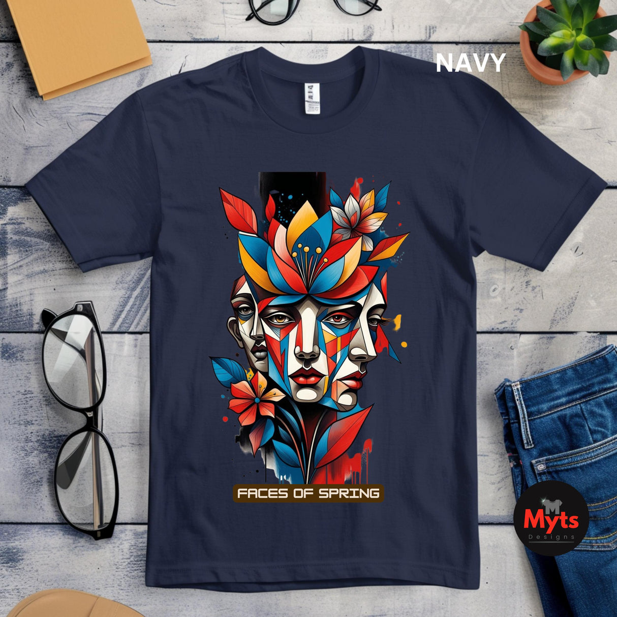 Faces of Spring Abstract Floral Art T-Shirt – Modern Graphic Tee
