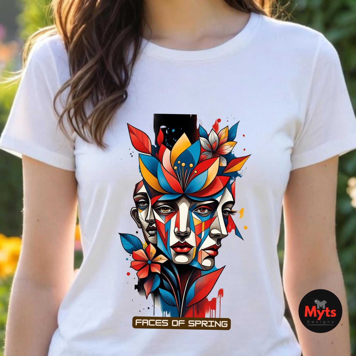 Faces of Spring Abstract Floral Art T-Shirt – Modern Graphic Tee