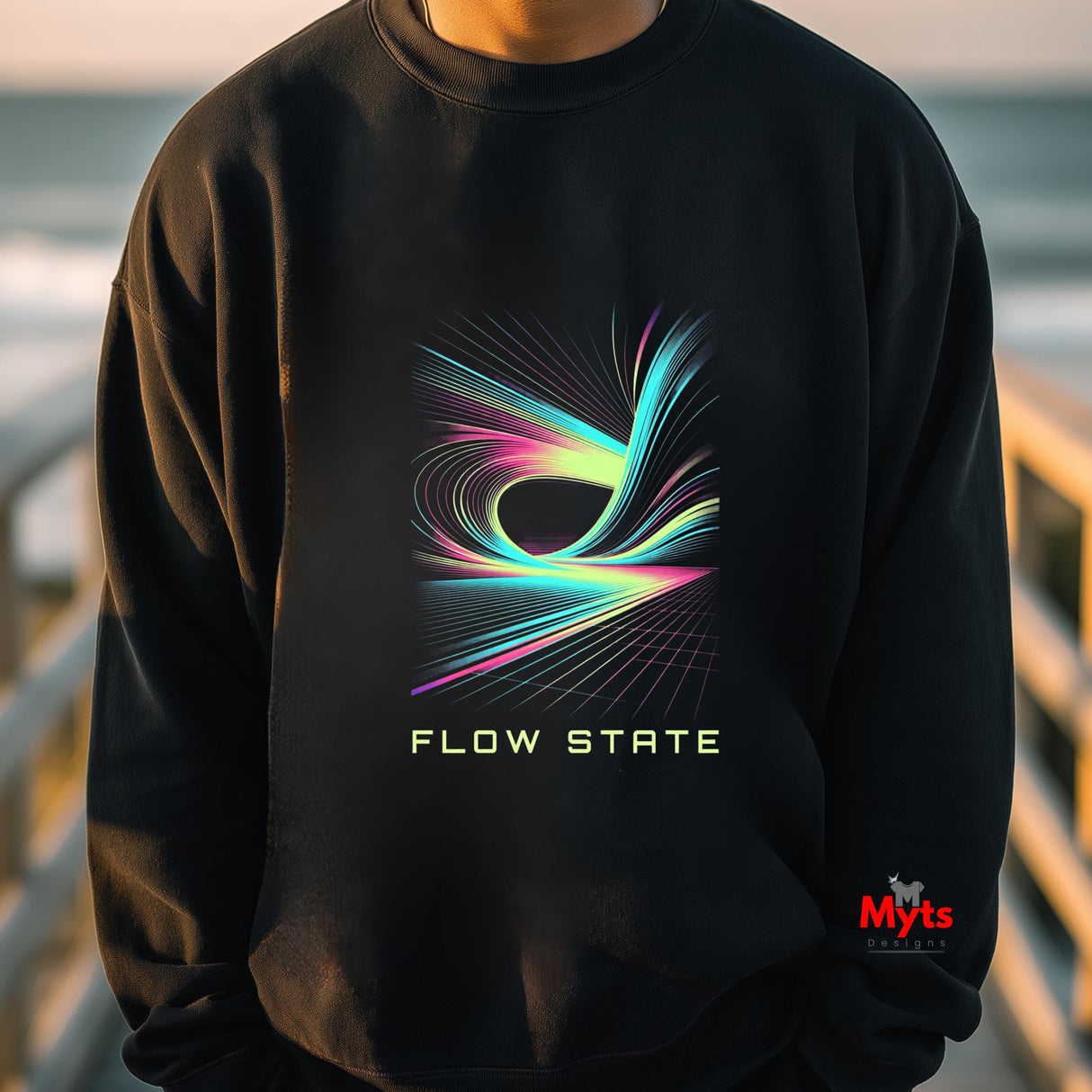 Flow State Abstract Neon Graphic Sweatshirt – Unisex Crewneck