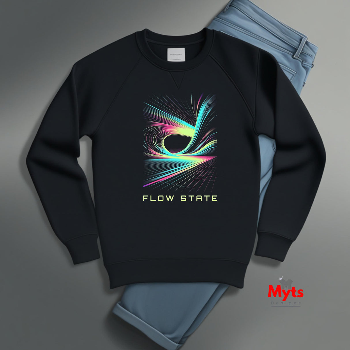 Flow State Abstract Neon Graphic Sweatshirt – Unisex Crewneck