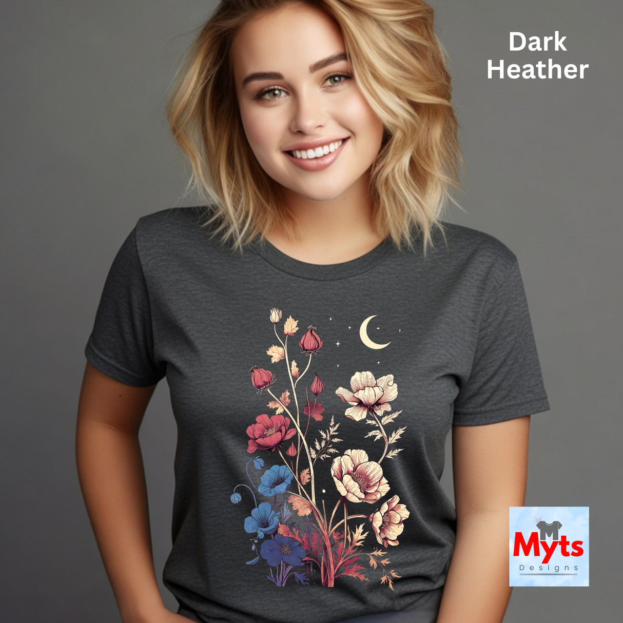 Midnight Poppy Floral T-Shirt – Celestial Botanical Graphic Tee