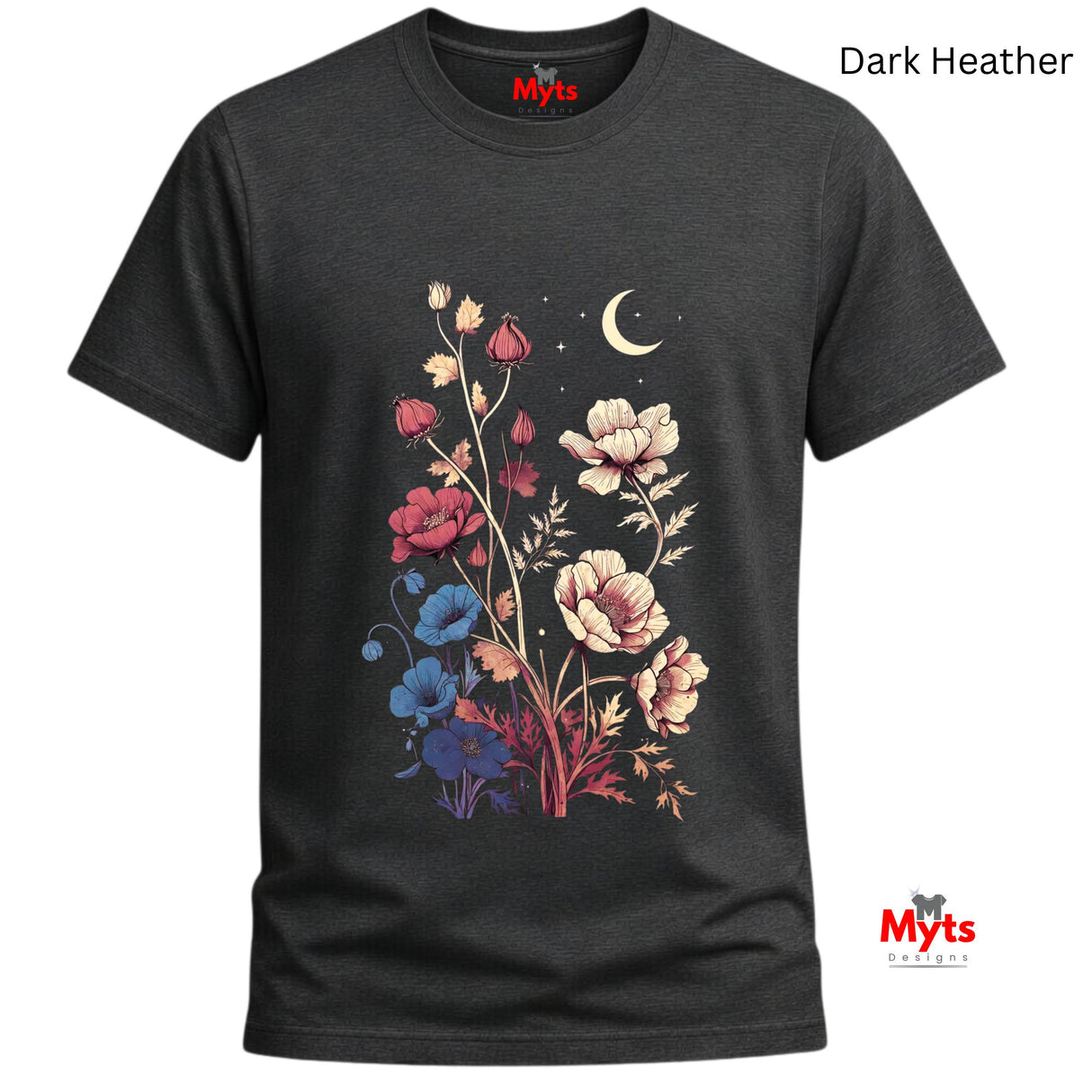 Midnight Poppy Floral T-Shirt – Celestial Botanical Graphic Tee
