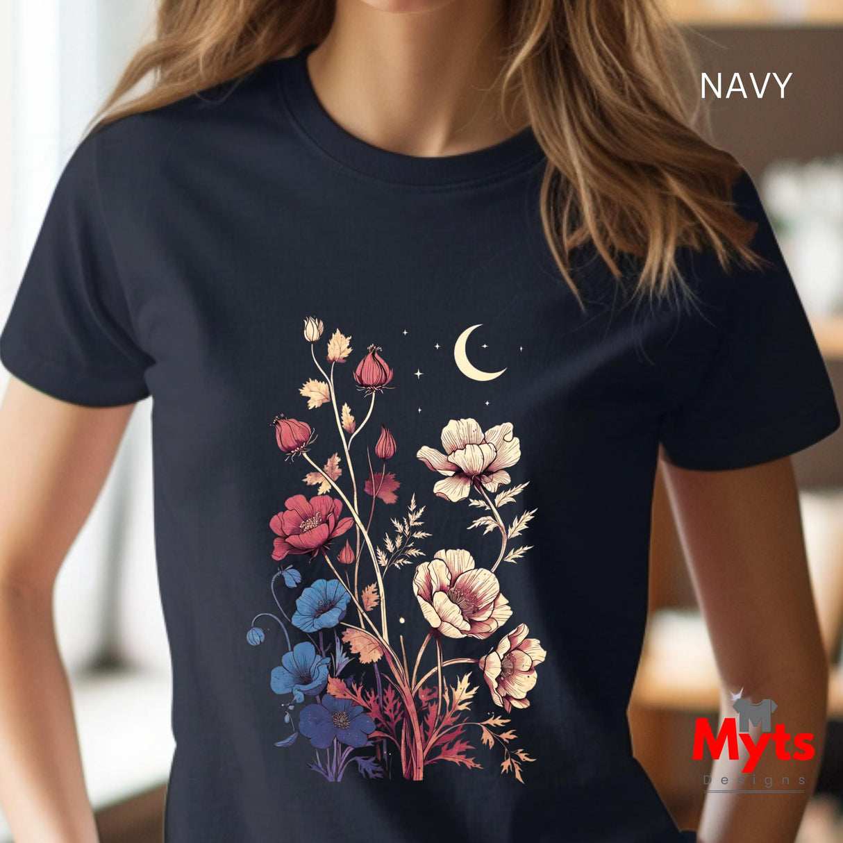 Midnight Poppy Floral T-Shirt – Celestial Botanical Graphic Tee