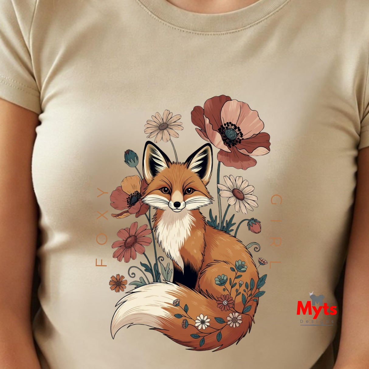 Foxy Girl Floral Fox T-Shirt | Cottagecore Wildflower Tee