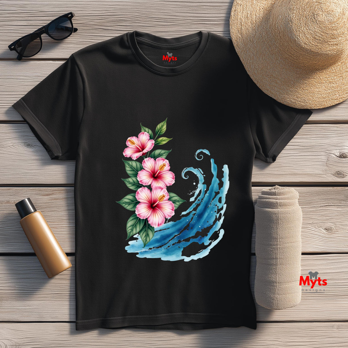Hibiscus Wave Graphic T-Shirt | Unisex Cotton Tee | Mytsdesigns