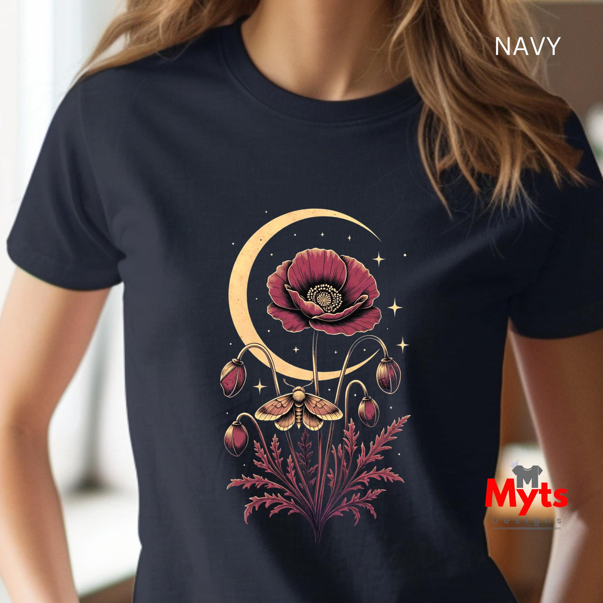 Moth Moon Poppy T-Shirt – Celestial Floral Graphic Tee