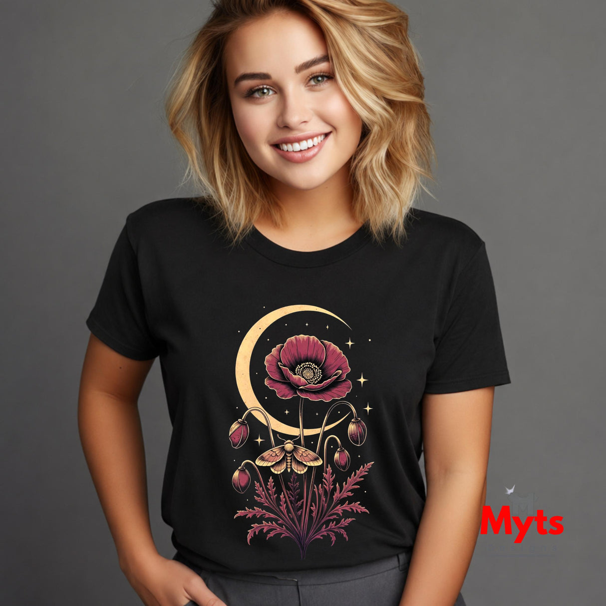 Moth Moon Poppy T-Shirt – Celestial Floral Graphic Tee