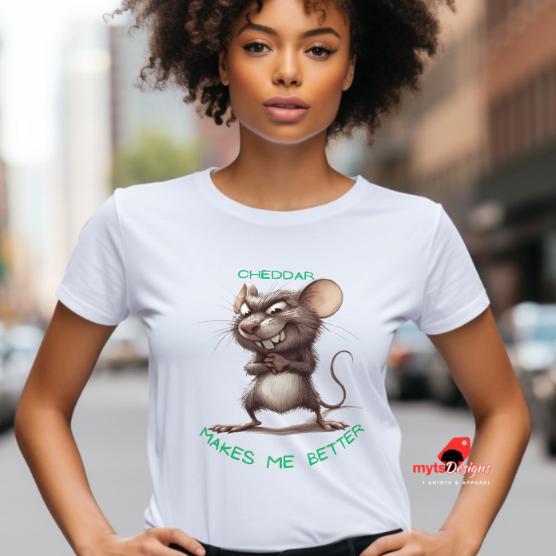 Cheddar Makes Me Better Mouse T-Shirt - Funny Cheese Lover Tee