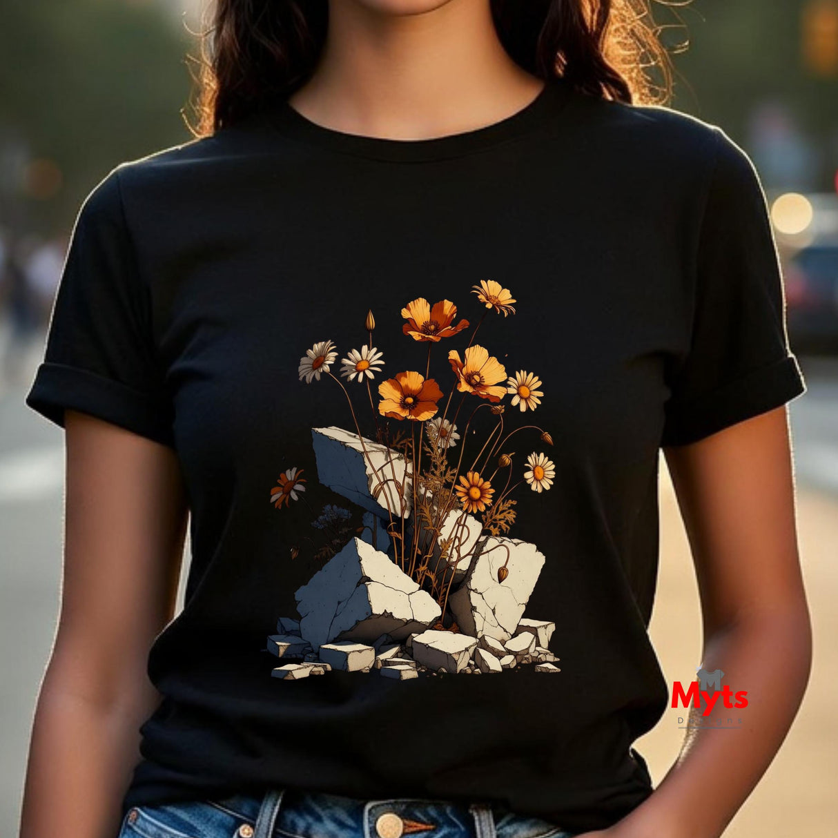 New Growth Poppy & Wildflower T-Shirt – Botanical Nature Graphic Tee