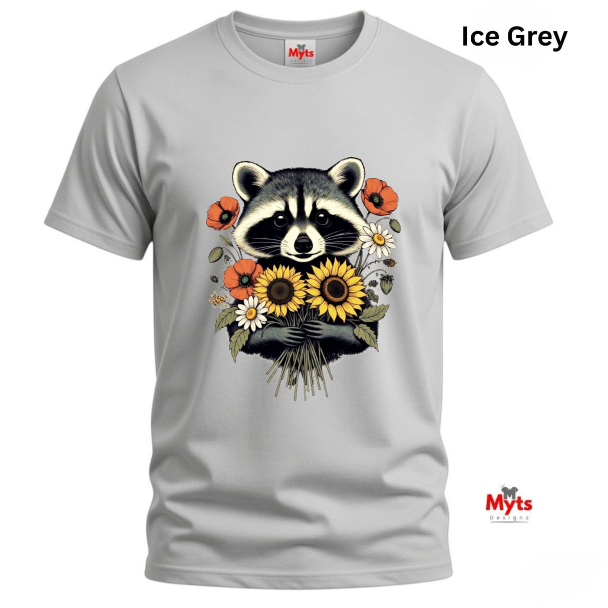 Cute Raccoon Floral T-Shirt – Sunflower & Wildflower Graphic Tee