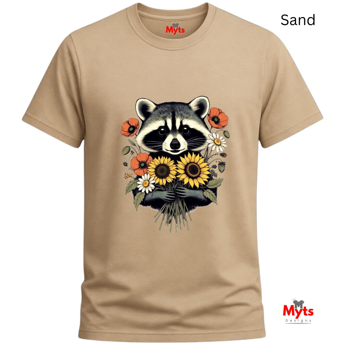 Cute Raccoon Floral T-Shirt – Sunflower & Wildflower Graphic Tee