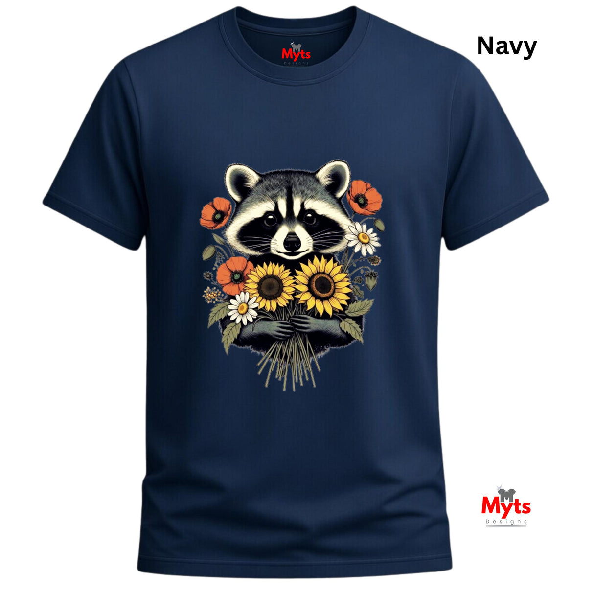Cute Raccoon Floral T-Shirt – Sunflower & Wildflower Graphic Tee