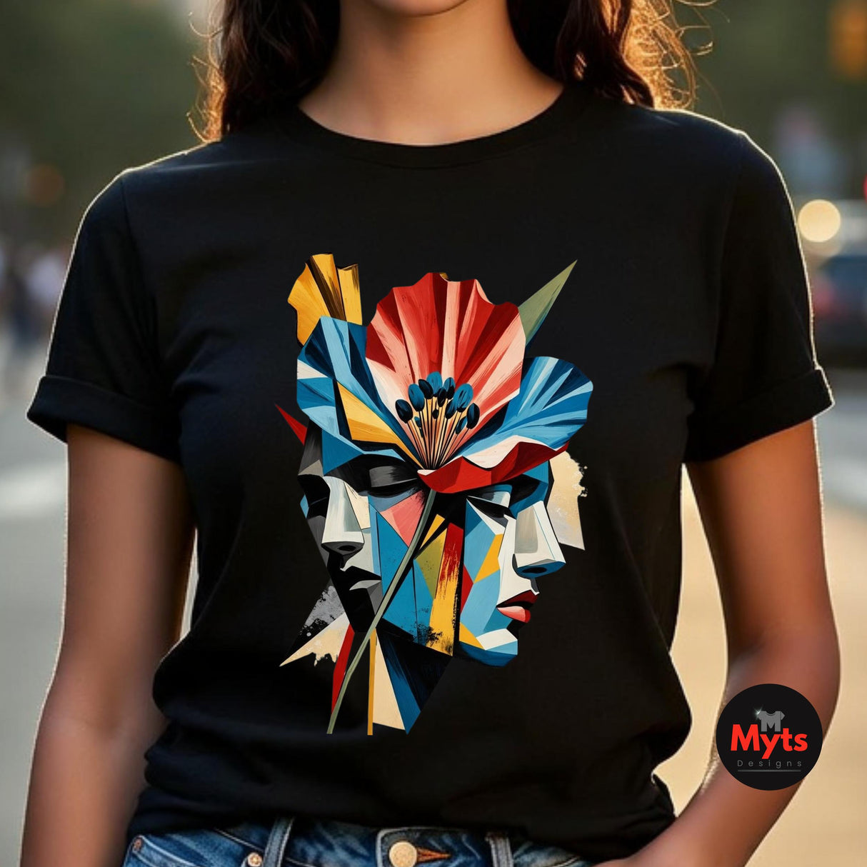 Abstract Two Face Poppy T-Shirt | Modern Floral Art Graphic Tee