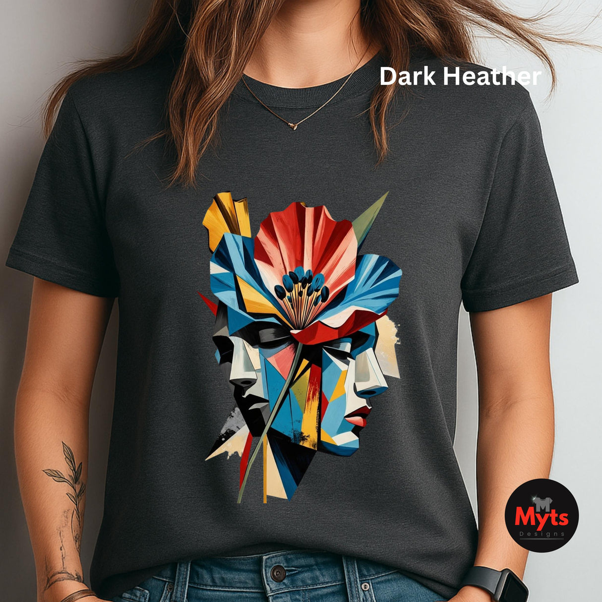 Abstract Two Face Poppy T-Shirt | Modern Floral Art Graphic Tee
