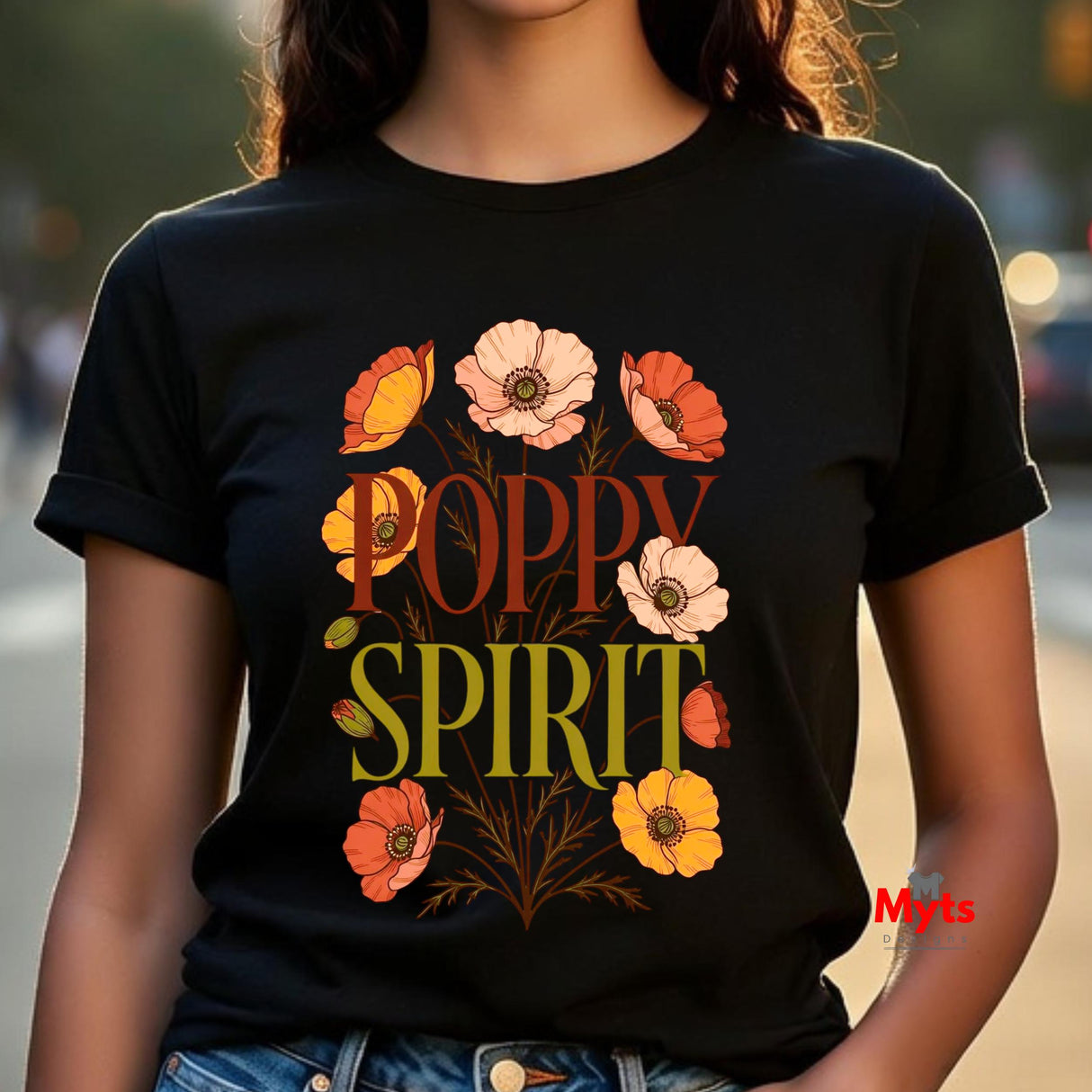 Poppy Spirit T-Shirt – Retro Floral Graphic Tee for Women