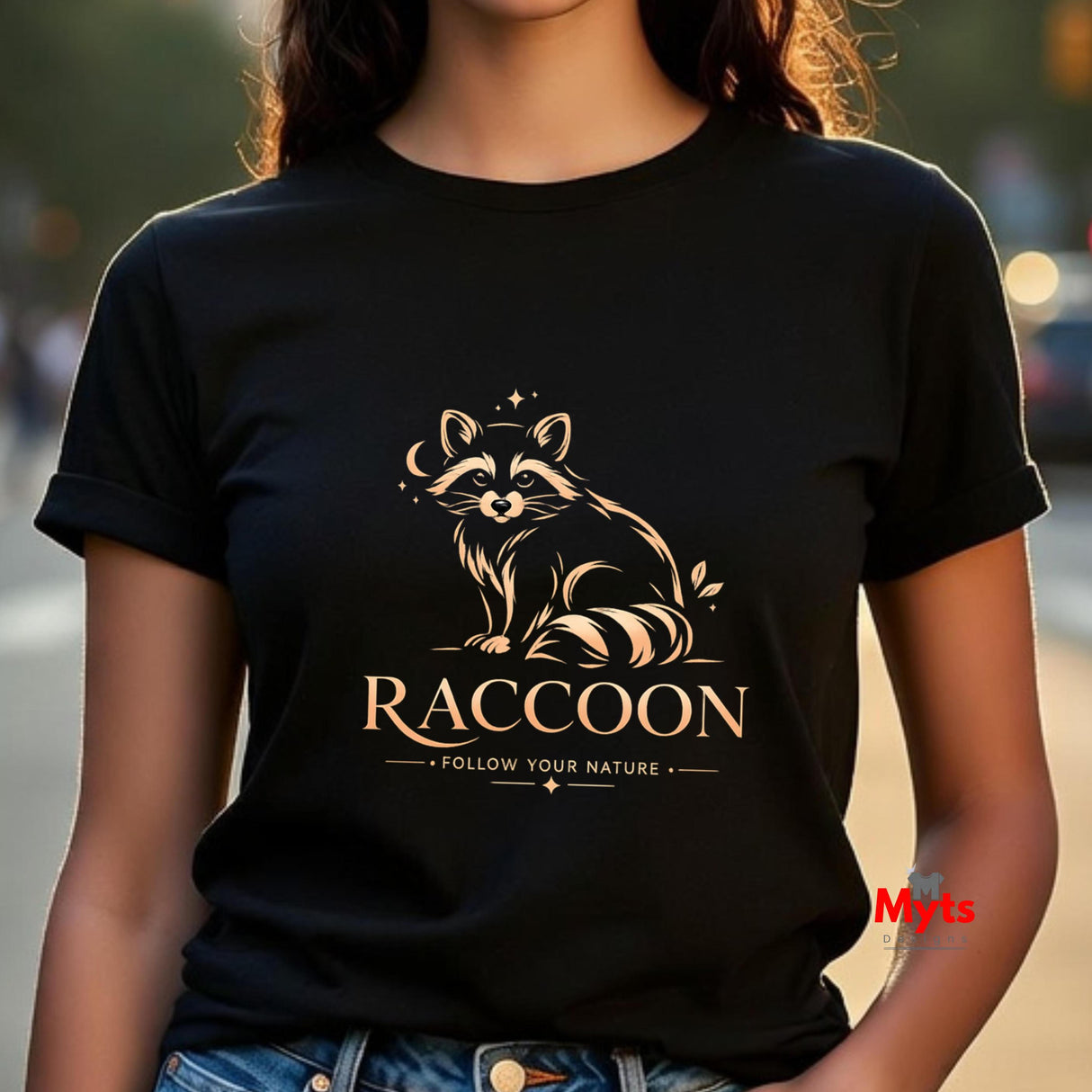 Raccoon Follow Your Nature T-Shirt | Woodland Wildlife Graphic Tee