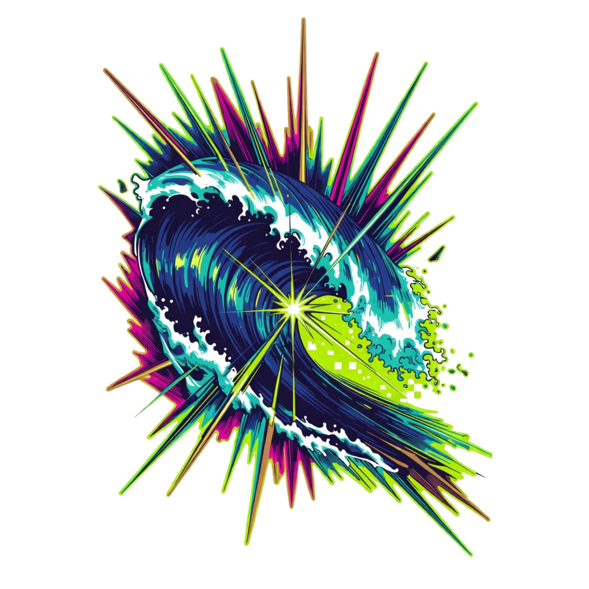 Neon Wave Surf Graphic T-Shirt – Retro Beach Unisex Tee