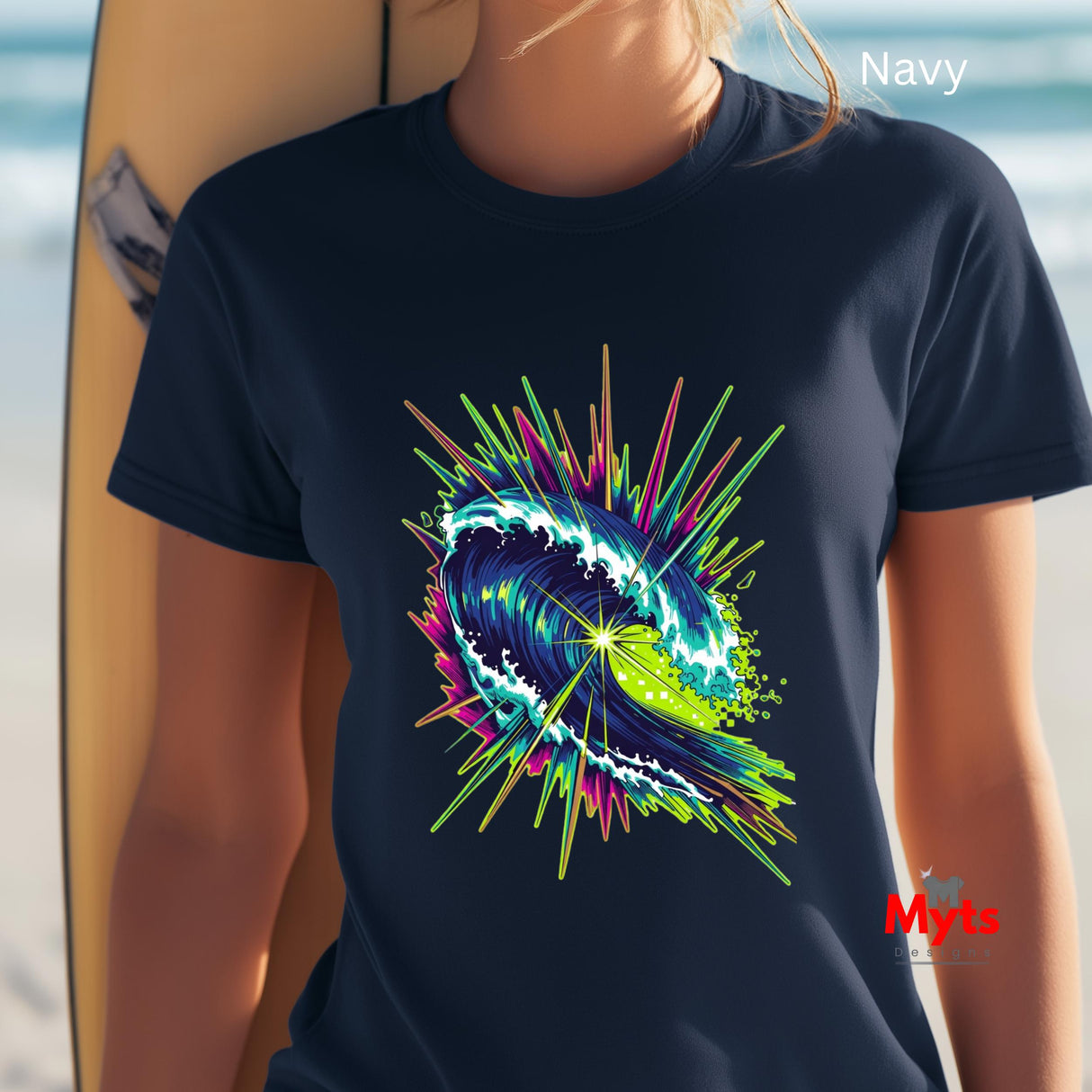 Neon Wave Surf Graphic T-Shirt – Retro Beach Unisex Tee
