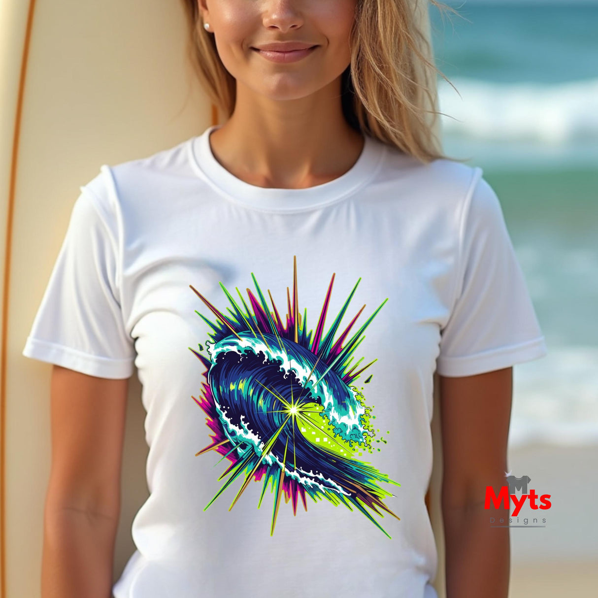 Neon Wave Surf Graphic T-Shirt – Retro Beach Unisex Tee