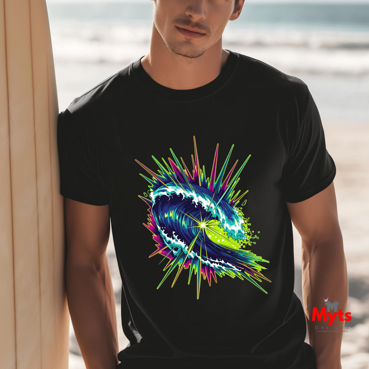 Neon Wave Surf Graphic T-Shirt – Retro Beach Unisex Tee