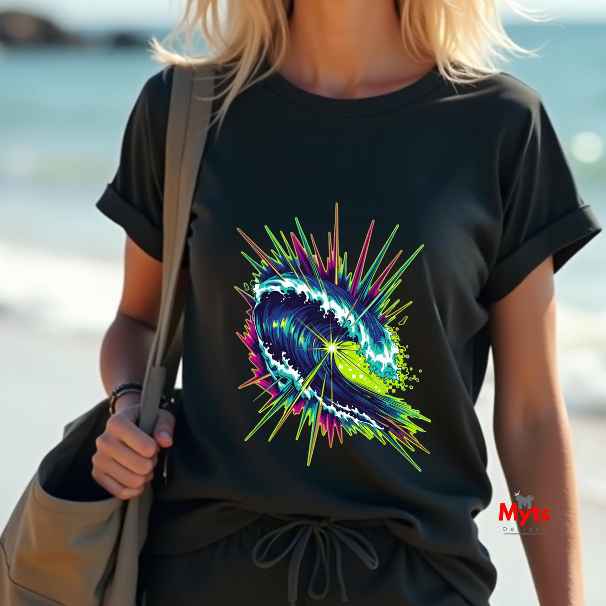 Neon Wave Surf Graphic T-Shirt – Retro Beach Unisex Tee