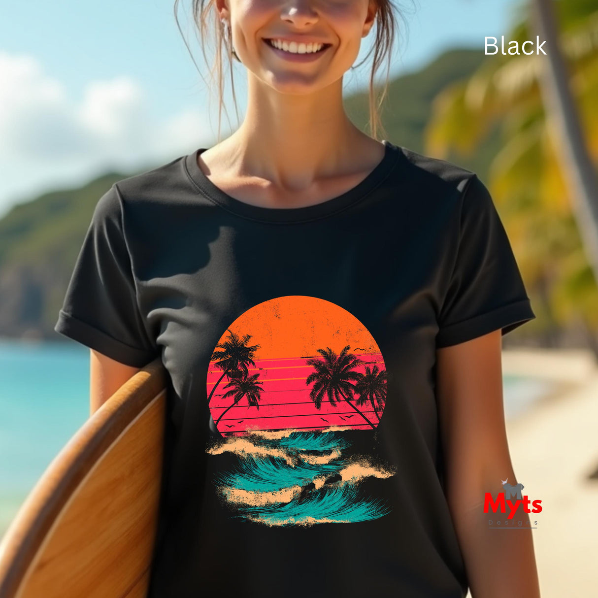 Retro Sunset Palm Tree Wave T-Shirt – Unisex Vintage Beach Tee