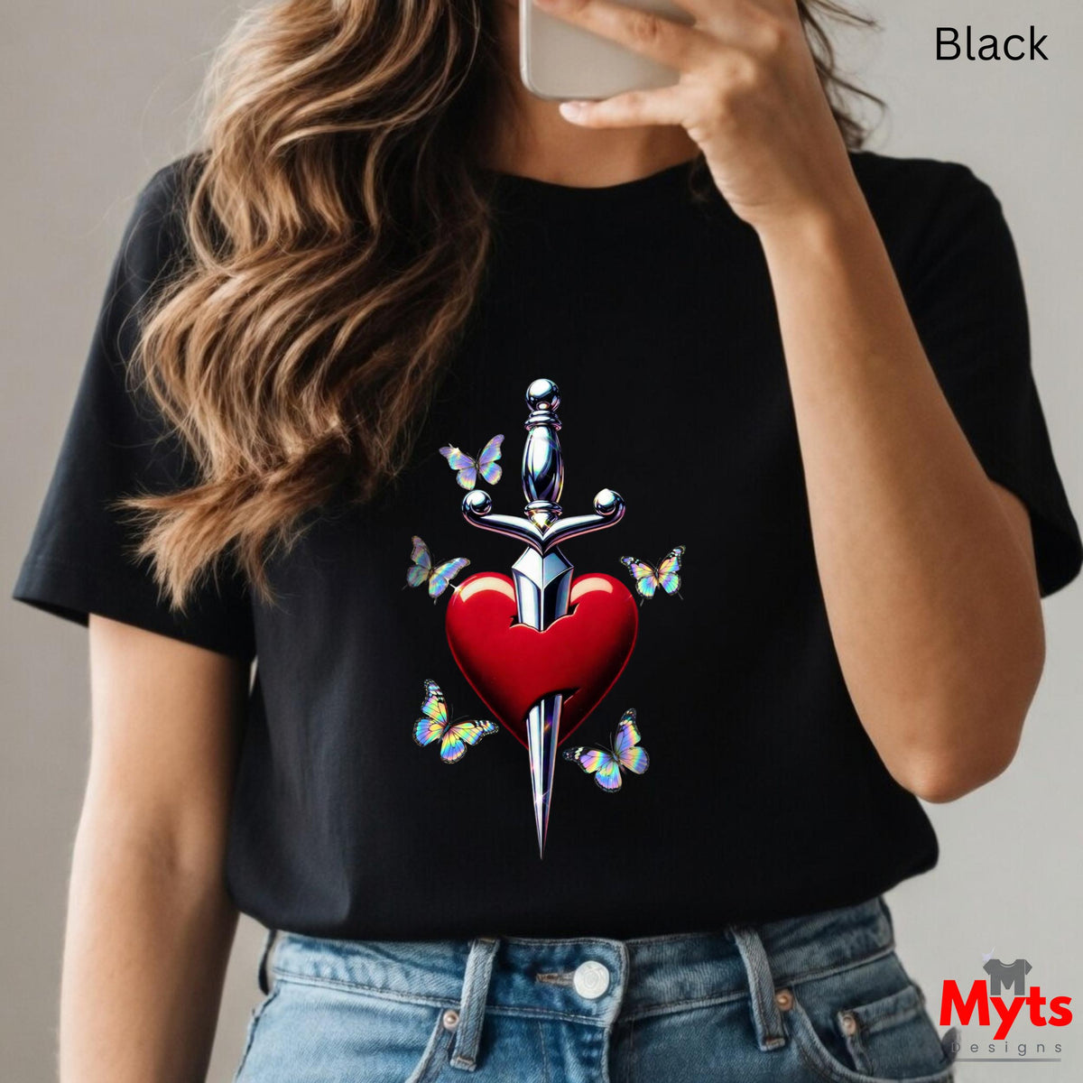 Sword and Heart Graphic Tee – Classic Crewneck T-Shirt | Mytsdesigns
