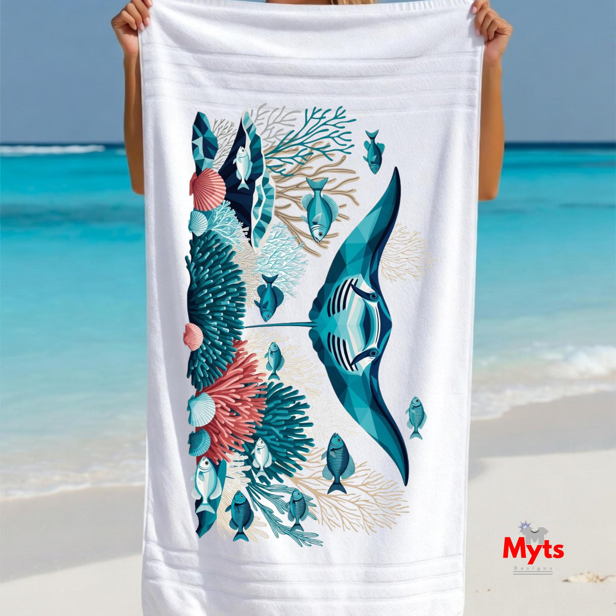 The Ray Manta Ray & Coral Reef Beach Towel
