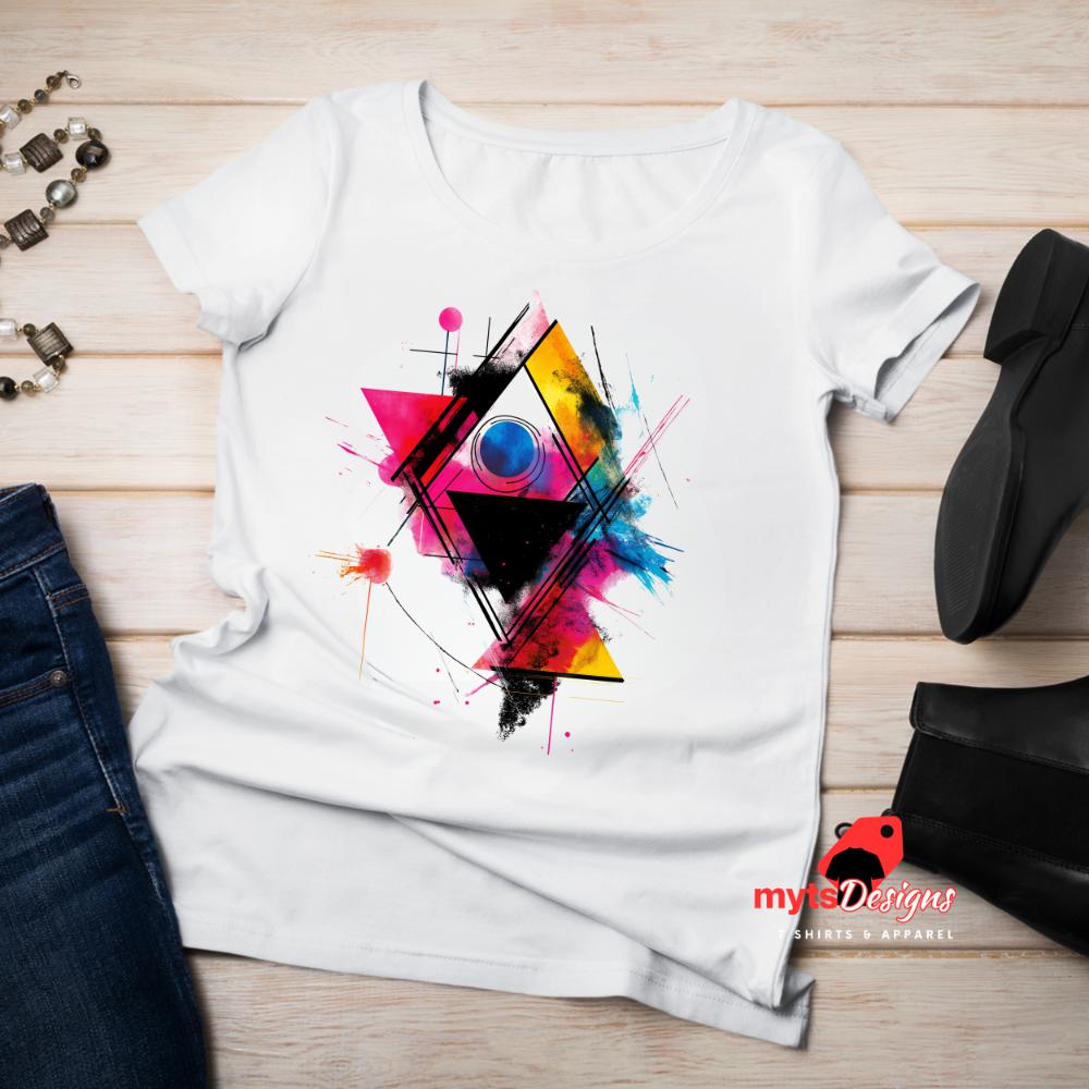 Geometric Triangle Design T-shirt, Casual Street Wear, Abstract Gift Shirt, Trending shirts