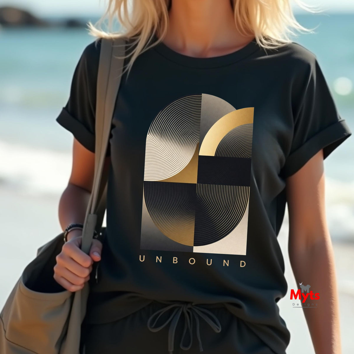 Unbound Gold Flow Abstract Art Modern Unisex Graphic T-Shirt