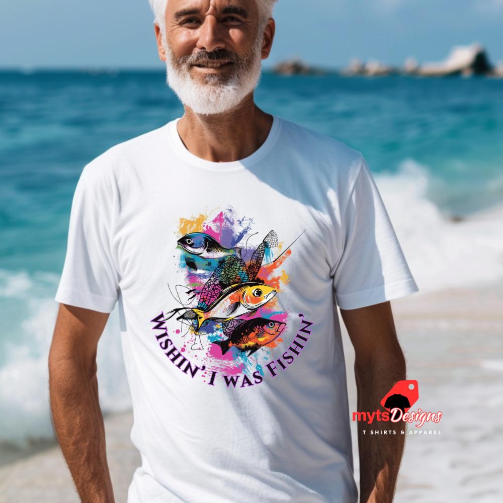 Fishing T-shirt Wishin' I Was Fishin' Pop Art Fish Design, Fisherman's Dream Tee, Fun Fishing Gift, Cool Graphic Tee, Retro Fisher Shirt