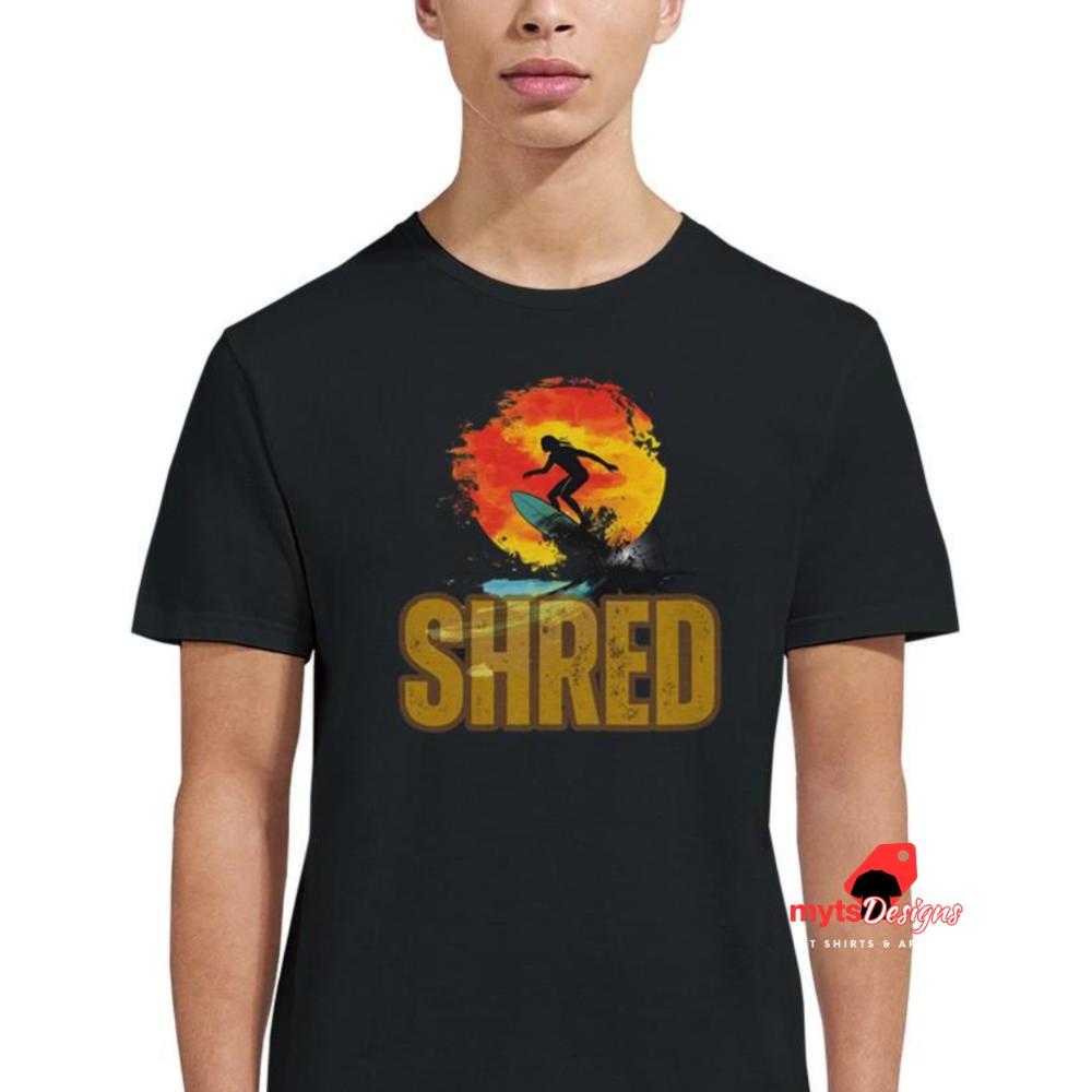 Shred Surf T-Shirt - Sun & Surfer Graphic Tee - Unisex Beach Wear