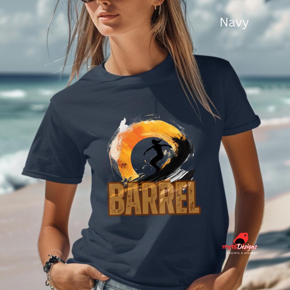 Barrel Surf T-Shirt - Unisex Beach Wear with Surfer Silhouette Design