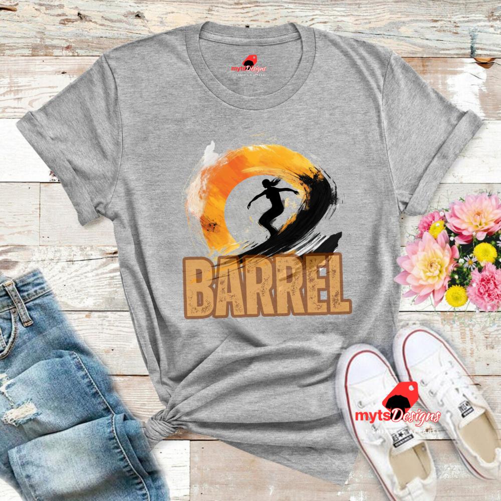 Barrel Surf T-Shirt - Unisex Beach Wear with Surfer Silhouette Design