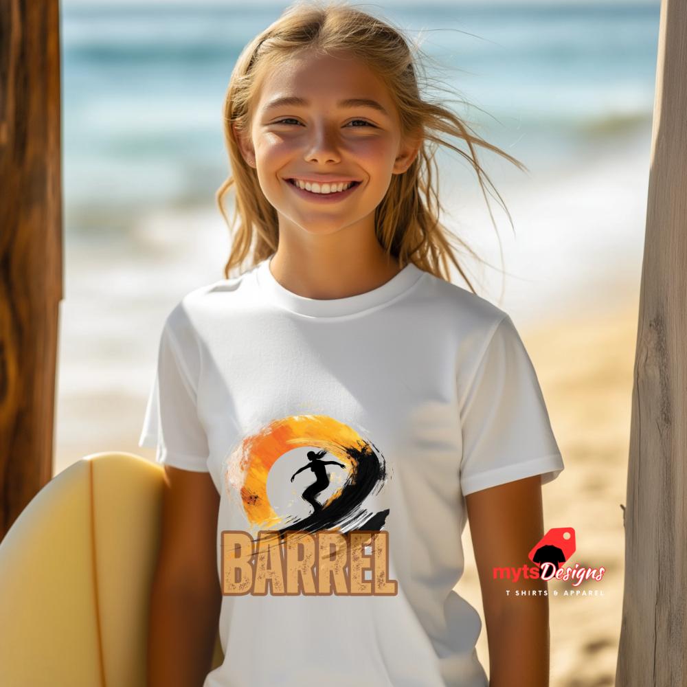 Barrel Surf T-Shirt - Unisex Beach Wear with Surfer Silhouette Design