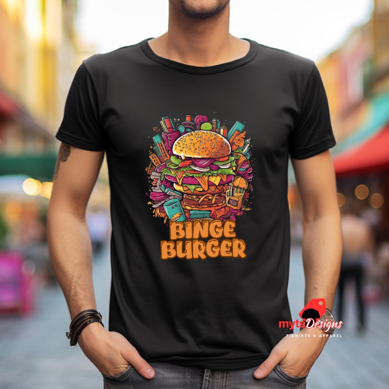 Binge Burger T-Shirts - Retro Fast Food Tees - Trendy Burger Lovers Gift - Unique Summer Casual Wear, Burger T shirts Gift shirts