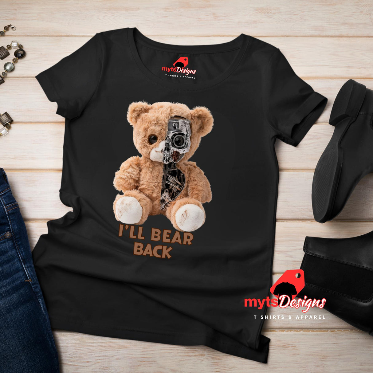 I'll Bear Back T-Shirt - Half Teddy Bear Half Terminator Graphic Tee